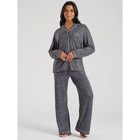Loungeable Marl Brushed Knit Rib Traditional Pyjama Set - Grey