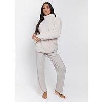 Loungeable Borg 1/4 Zip Jumper With Pockets - Cream