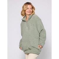 Loungeable Borg 1/4 Zip Jumper With Pockets - Green
