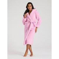 Loungeable Chunky Sherpa Hooded Maxi Dressing Gown - Pink