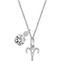 The Love Collection Sterling Silver Zodiac Sign And White Cz Charm Necklace