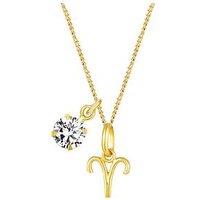 The Love Collection Gold Plated Sterling Silver Zodiac Sign And White Cz Charm Necklace