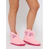Loungeable Borg Cowboy Bootie Slippers - Pink
