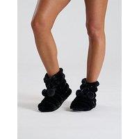 Loungeable Textured Faux Fur Bootie With Poms - Black