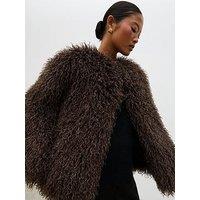 Pretty Lavish Irie Crew Neck Fur Jacket - Brown