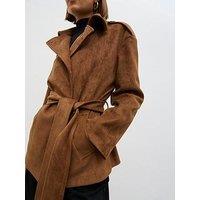 Pretty Lavish Lennon Cropped Faux Suede Tie Waist Jacket - Brown