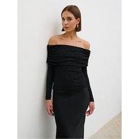 Pretty Lavish Perrie Bardot Lurex Jersey Top - Black