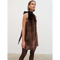 Pretty Lavish Bella Bow Velvet Mini Dress - Brown