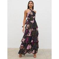 Pretty Lavish Hester Halter Neck Ruffle Maxi Dress - Multi