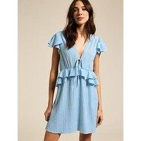 New Look Crinkle Texture Flutter Sleeve Mini Dress - Blue