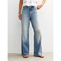 New Look Blue High Waist Ripped Knee Adalae Wide Leg Jeans