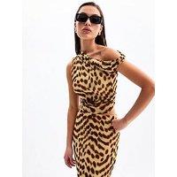 New Look Leopard Print Asymmetric Mesh Cropped Top - Brown