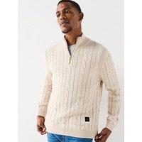 Ps Paul Smith Regular Fit Cable Half Zip Knitted Jumper - Light Beige