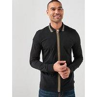 Ps Paul Smith Full Zip Long Sleeve Polo Shirt - Black