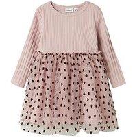 Name It Mini Girls Heart Print Tulle Dress - Pink