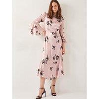 Monsoon Pelia Floral Satin Ruffle Midi Dress- Pink
