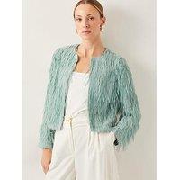 Monsoon Cosima Fringe Jacket - Green