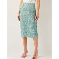 Monsoon Cosima Fringe Pencil Skirt - Green