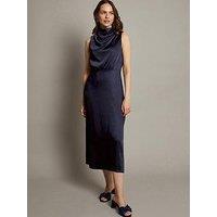 Monsoon Livia Satin Cowl Halter Midi Dress - Blue