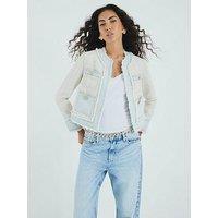 River Island Long Sleeve Vanessa Denim Tweed Trophy - Cream