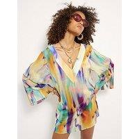 River Island Printed Long Sleeve Plunge Tunic - Yellow