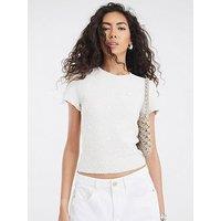 River Island Short Sleeve Boucle Tee - White