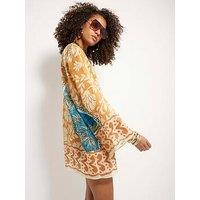 River Island Printed Long Sleeve Plunge Tunic - Yellow