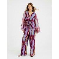 River Island Long Sleeve Tie Front Jumpsuit - Brown