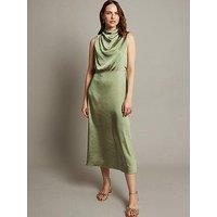 Monsoon Livia Satin Cowl Halter Midi Dress - Green