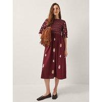 Monsoon Laurie Print Fabric Mix Dress - Pink