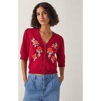 Monsoon Ellen Embroidered Cardigan - Red