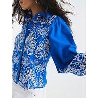 River Island Long Sleeve Cutwork Detail Shirt - Blue