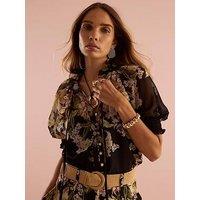 River Island Short Sleeve Flower Brunch Blouse - Black