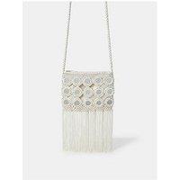 Accessorize Mirror Fringe Crossbody Bag - Cream