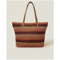 Accessorize Stripe Raffia Shoulder Bag - Rust