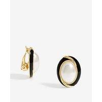 Jon Richard Pearl And Jet Enamel Pearl Clip Earrings