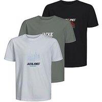 Jack & Jones Junior Boys 3 Pack York Short Sleeve T-Shirts - Multi
