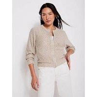 Mint Velvet Neutral Sequin Knit Jacket - Cream