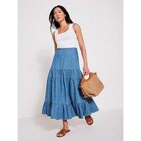 Mint Velvet Indigo Tiered Denim Skirt - Blue