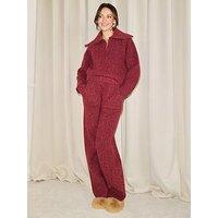 Michelle Keegan Premium Chunky Twist Yarn Half Zip Co Ord - Red
