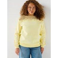 V By Very Curve Lace Yoke Sweat - Yellow
