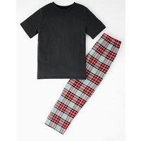 The Very Collection Boys Check Woven Bottoms And Short Sleeve T-Shirt Set - Red