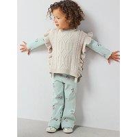 The Very Collection Girls Knitted Rib Top And Leggings With Knitted Sleeveless Jumper 3 Piece Set - Print