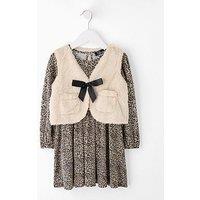 The Very Collection Girls Jersey Animal Printed Dress With Faux Fur Gilet - Print