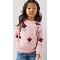 The Very Collection Girls Tulip Print Knitted Jumper - Cream