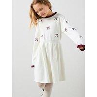 The Very Collection Girls Knitted Bow Dress - Cream