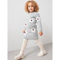 Mini V By Very Girls 2 Piece Printed Floral Knitted Jumper And Skirt Set - Grey