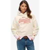 Superdry Vintage Logo Neon Relaxed Hoodie - Beige