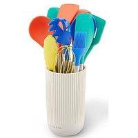 Sur La Table 12 Piece Multi-Coloured Utensils With Ribbed Effect Stand