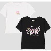 River Island Older Girls 2 Pack Lips Baby T-Shirts - Black